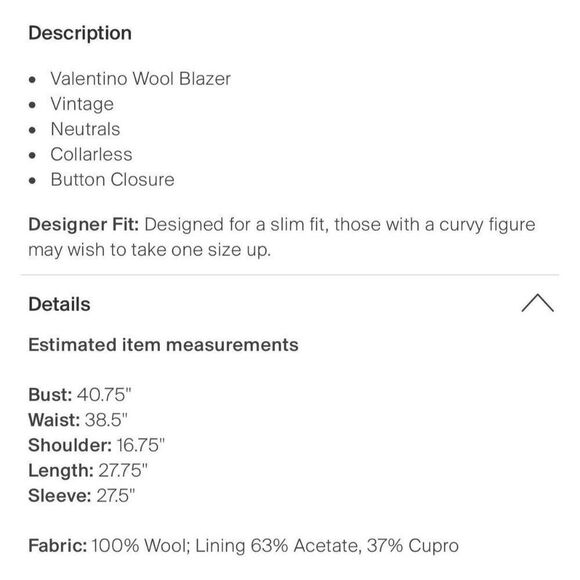 Valentino Authentic Vintage Solid Beige Long Sleeve Blazer Jacket 12 46 Large - Picture 4 of 7